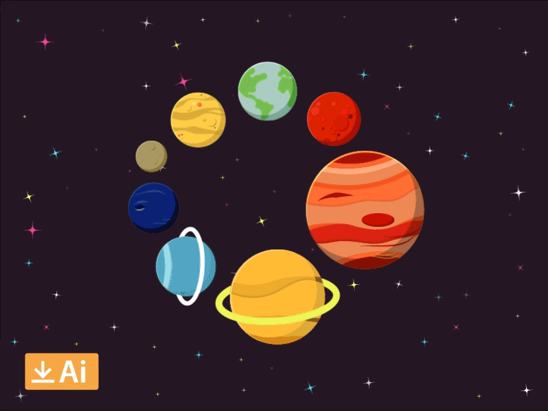 Stars and Planets Freebie ae ai design download flat vector free freebie illustrator motion planets space stars