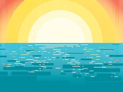 Sunset calm flat light line sea strokes sun sunrise sunset vector