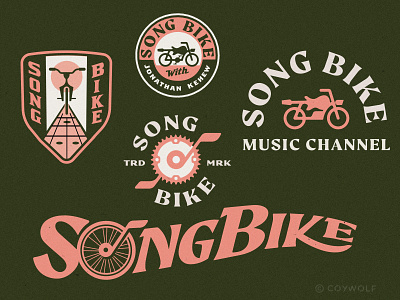 SongBike Music automotive band bicycle bike cafe racer cycling electric guitar font design guitar logo logos logotype motorcycle music music teacher retro songbike type designer typography vintage