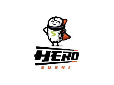 Hero Sushi cartoon character illustration japanese logo logo design logos mascot restaurant superhero sushi sushi roll