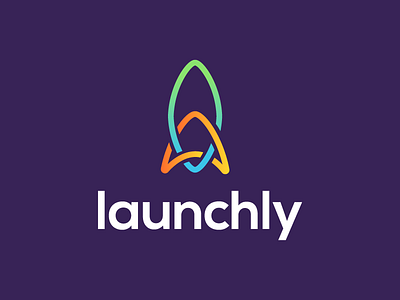 Launchly Logo Design booster colorful engine logos monoline roocket space startup turbo