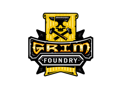 Grim Foundry anvil banner crest enclosure foundry gamer iron label logo skull