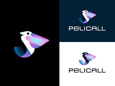 Pelicall bird birds futuristic gradient identity logo pelican