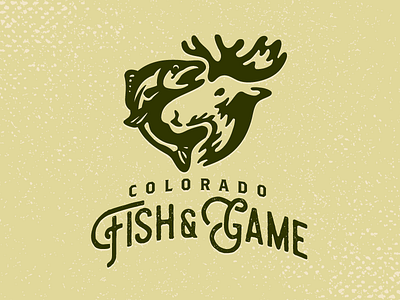 Fish and Game crest elk fish illustration nature outdoors park shield trout wildlife