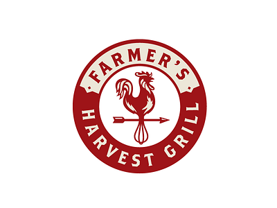 Farmer's Grill Restaurant Logo badge emblem farm food grill kitchen logo logo design restaurant rooster weathervane whisk