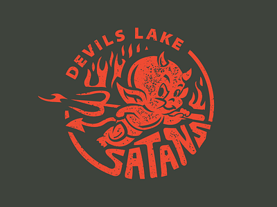 Devil's Lake Satans devil fire flames logo logos mascot retro shirt vintage
