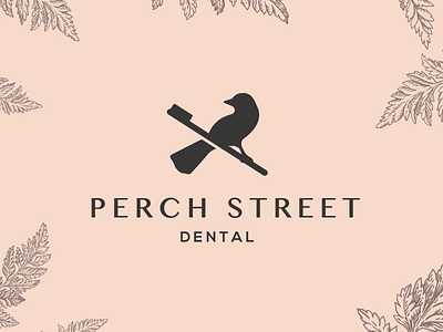 Perch Street Dental Logo bird birds brandmark canary dental dentist logo finch illustration logo logoa logotype toothbrush
