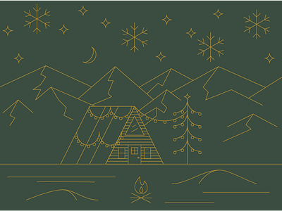 A Frame Xmas cabin camp christmas holiday illustration line mountains poster snow thin xmas