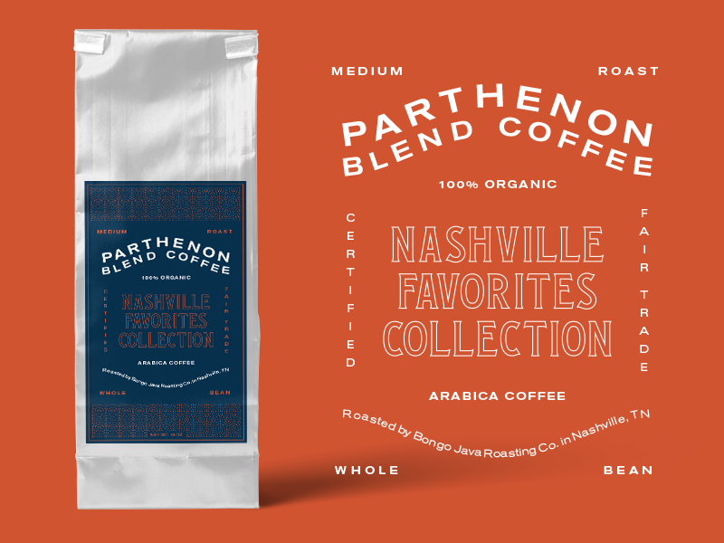 Coffee parthenon type typography musicians corner nashville packaging label coffee