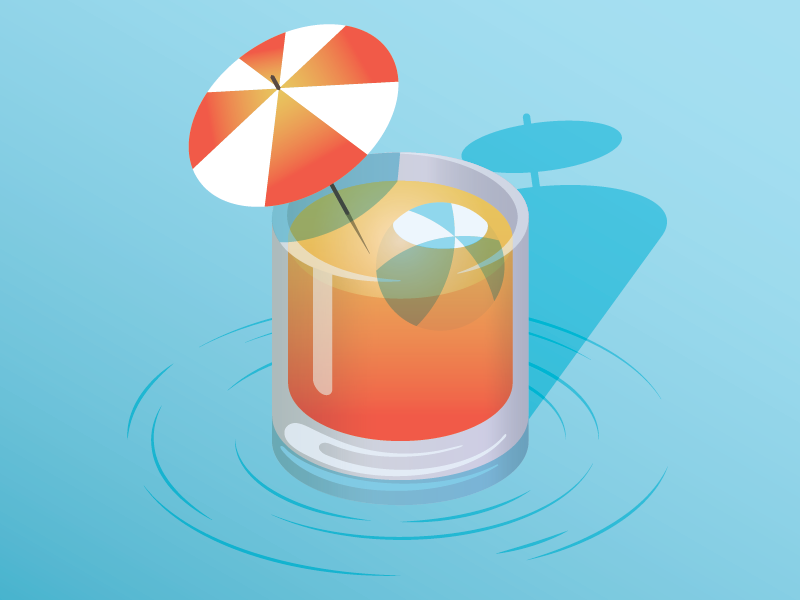 Chillax gradient ocean water beach ball umbrella relax beach warm weather cocktail drink illustration