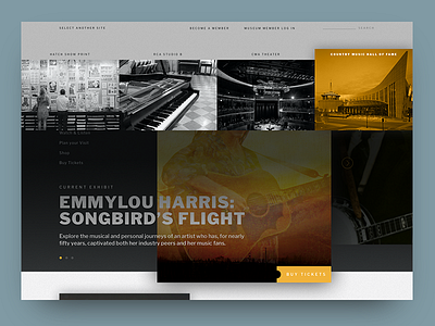 CMHoF concept extras design homepage interaction design menu minimal music nashville ui ui ux web design