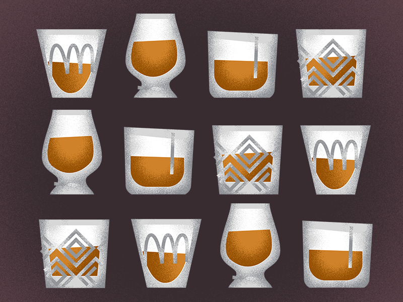 Whiskey cocktails texture drinks glasses whiskey illustration
