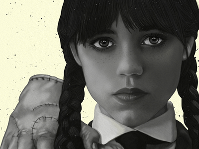 Wednesday Portrait drawing by Oz Galeano addams art arte black and white dibujo digital art drawing fanart illustration jenna ortega mexico netflix ozgaleano painting paper pencil portrait retrato texture wednesday