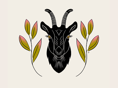 Mr. Goat animal animals illustrated black and white blackandwhite eyes goat horns illustration inky leaves procreate symmetric symmetry