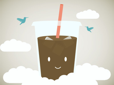 Happy iced coffee birds clouds coffee ice illustration