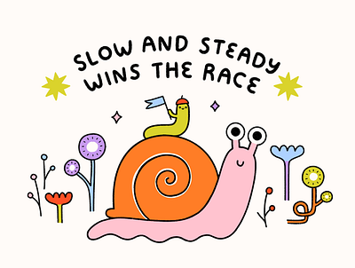 Slow and Steady animal art cute draw drawing holiday illustration quote slow snail steady worm