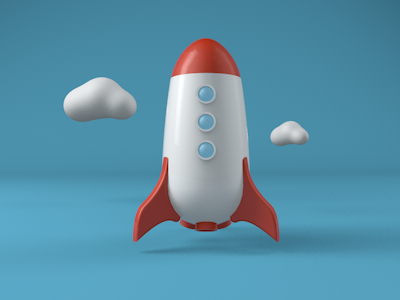 Get Launched 3d blue bubbly c4d clean cloud cute design digital launch launchup liftoff low poly low polygon minimal rocket simple sky spaceship