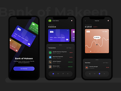 Bank App app bank branding concept darkmode design inspire makeen mobile ui uidesign uiux ux