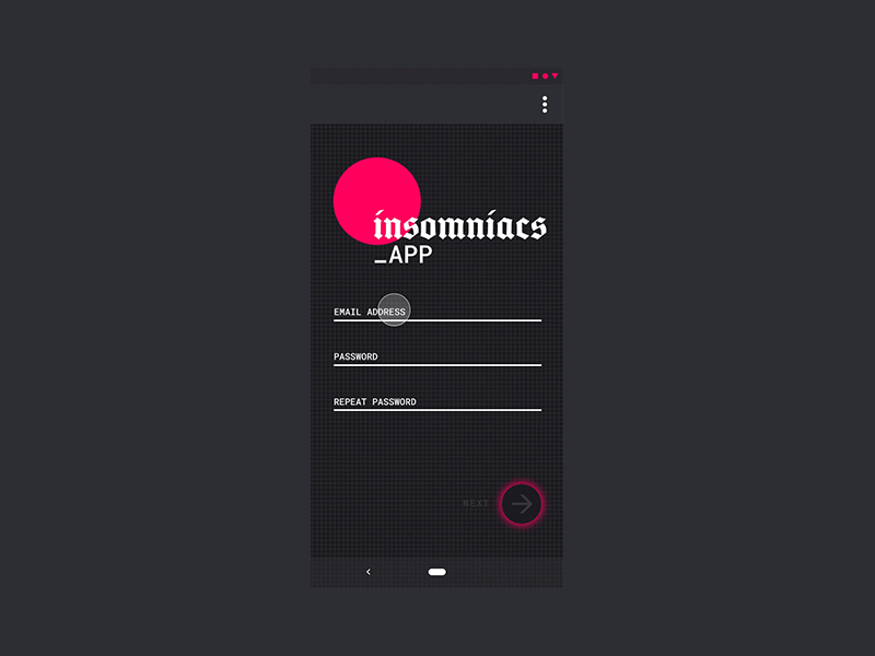Insomniacs - Sign Up (Android) android dailyui day 1 insomniacs material design sign up