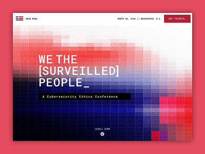 We the Surveilled People, Landing Page blue conference cybersecurity daily ui daily ui 003 data pixels red white