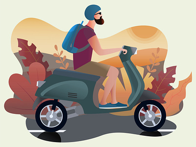 Autumn Vibes adobe illustrator adobe photoshop design drawing illustration motorbike scooter vector