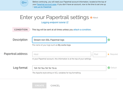 Form layout: enter log settings