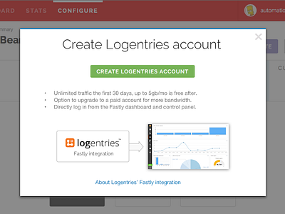 Create Logentries account modal upsell