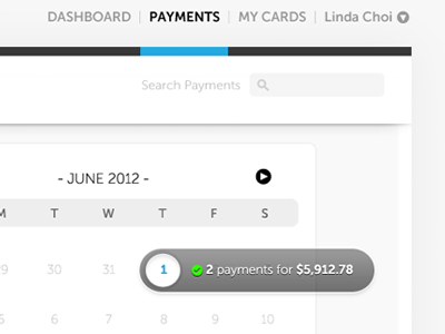 Schedule Payments UI calendar hover state payments selection white