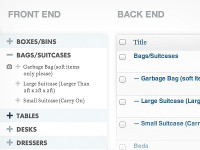 Metropolis Moving > Quote Form > Item List Backend