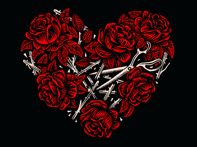 Heart of Roses heart illustration roses scissors