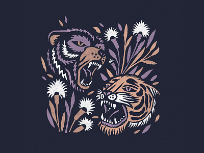 BFF's bear flowers illustration tiger