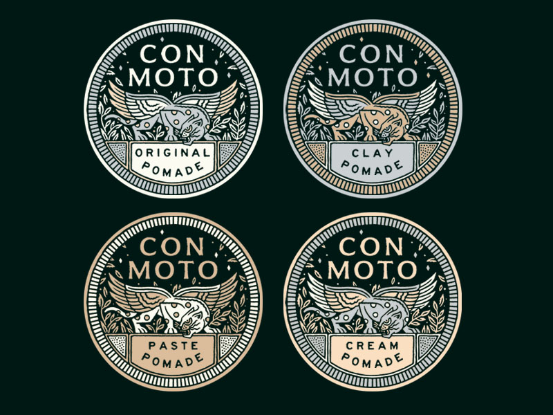 Con Moto Pomade circle illustration pomade tin