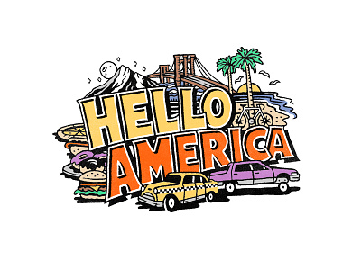 Hello America america illustration postcard