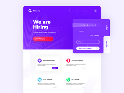 Jobs Search Website - Landing Page clean ui colors icons jobsite landing landing page login login design simple design ui ux web webdesign website website concept