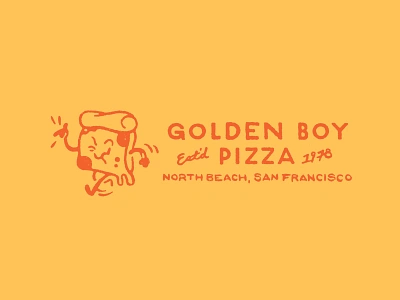 Golden Boy Pizza branding design ephemera hand lettering illustration procreate retro texture typography vintage