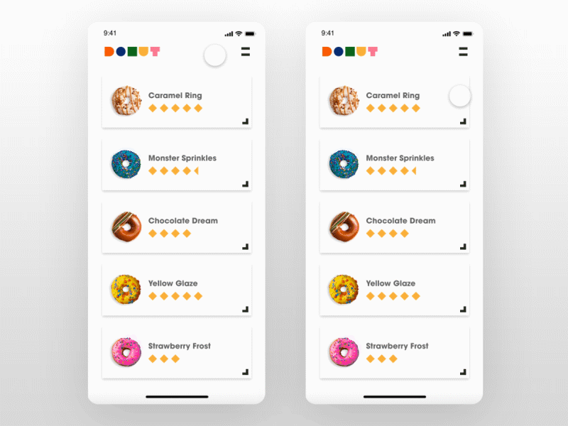 Adobe XD | wwydesignlab | Project 101 - #5 adobexd app branding colorful delicious donut donuts doughnut doughnuts food app geometric geometry gif prototype ui uidesign user experience user interface ux ui design xddailychallenge