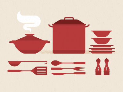 Let's Cook fork kitchen utensils knife ladel pots spoon