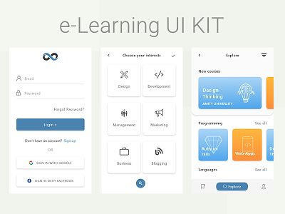 e Learning UI KIT animation app design icon illustration illustrator kit minimal ui ux vector