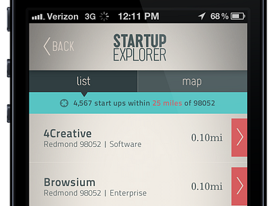 List View for Startup Explorer by Buddy gps list view mobile