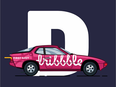 Hello Dribbble! auto car first shot flat hello dribbble illustraion porsche vector