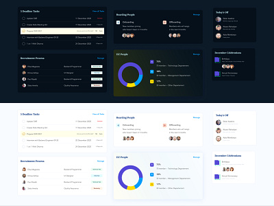 HR Dashboard - Components callout clean ui component component design component library components dark mode dark theme dashboard hrms human resources pie table ui web components