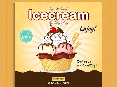 Ice-cream Food social media post template branding design flyer design graphic design ice cream illustration profesional square