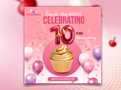 Celebrating 10 years anniversary social media flyer design branding brochure design flyer design illustration profesional social media flyer vector