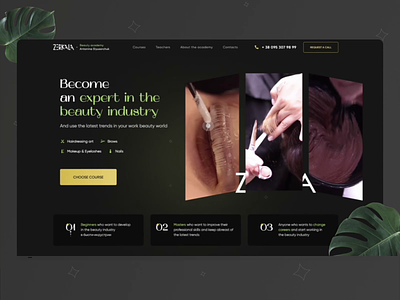 Landing page for training beauty professionals 💄 academy animation beauty brows courses eyelashes landing page makeup eyelashes nails training center ui uiux design ux web-design webdesign