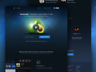 Avocode - Preview and inspect PSD avocode css dark homepage icon landing landingpage page product startup webdesign website