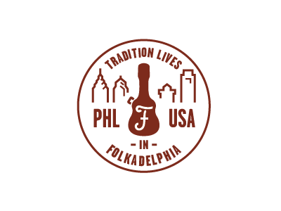 Folk Badges Cont. badge burgundy folk guitar icon philadelphia red skyline usa