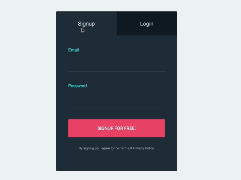 Sign Up, Login and Forgotten Password Pattern animation login password sign up ui ux