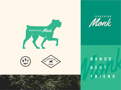 Marching Monk Branding Refresh band boxer branding concept cream dog dog logo established grass green identity marching monk