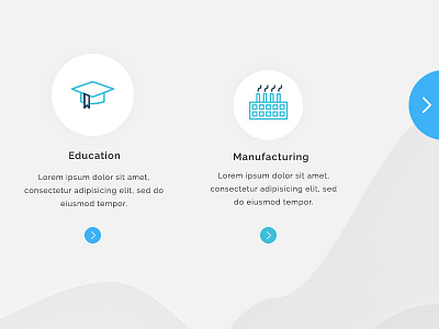 IE Industries arrow blue circle education gray icon manufacturing promo raleway ui ux website