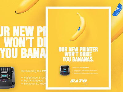 Sato Won't Drive You Bananas ad banana blue fruit magazine print printer pun sales yellow